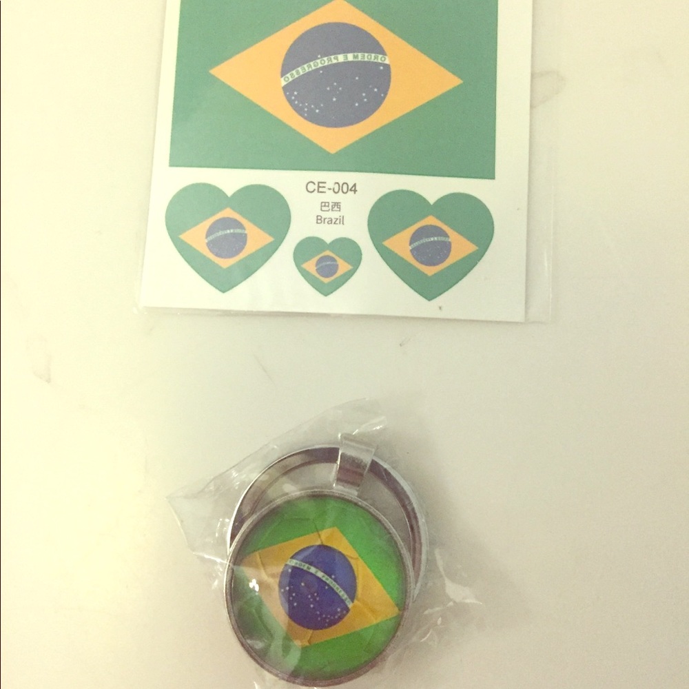 Support your team Brazil flag tattoo and keychain